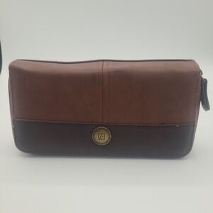 Stone Mountain USA Womans Two-Tone Black & Brown Leather Double Zip Wallet‎